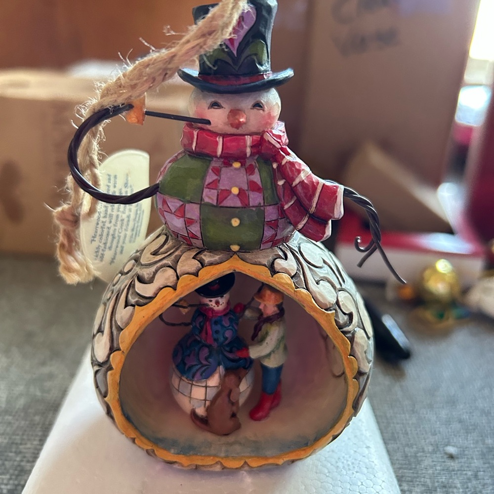 Festive Snowman Ornament with Colorful Scarf
